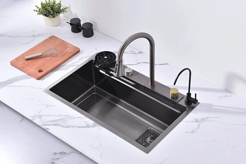 Кухонная мойка ArtDecco Elegant Flow 68 AEF116846 графит, из нержавеющей стали Кухонная мойка ArtDecco Elegant Flow 68 AEF116846 графит, из нержавеющей стали