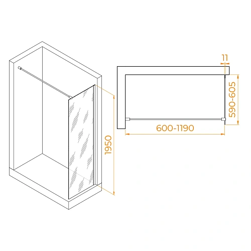 Душевая перегородка RGW Walk In WA-002G 600 мм 35100206-16 золото, Easy Clean Душевая перегородка RGW Walk In WA-002G 600 мм 35100206-16 золото, Easy Clean