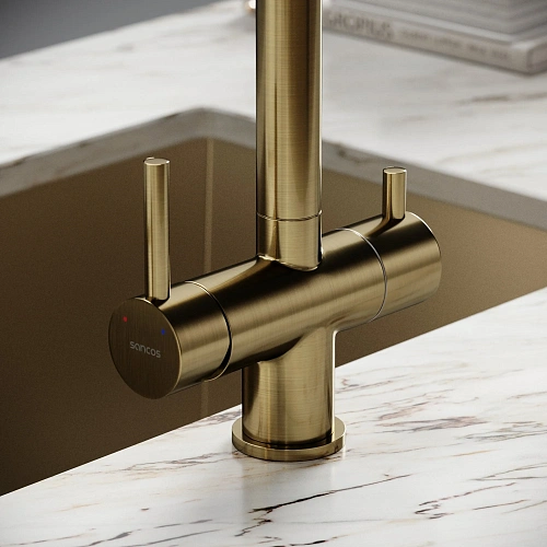 Смеситель для кухни SANCOS Spin SC4015BG с вытяжным изливом, c краном для фильтрованной воды брашированное золото Смеситель для кухни SANCOS Spin SC4015BG с вытяжным изливом, c краном для фильтрованной воды брашированное золото