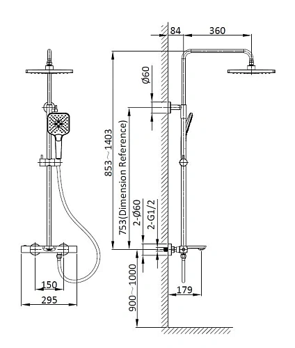 Душевая стойка Vincea Next VSFS-1N1TBG термостатическая, брашированное золото Душевая стойка Vincea Next VSFS-1N1TBG термостатическая, брашированное золото