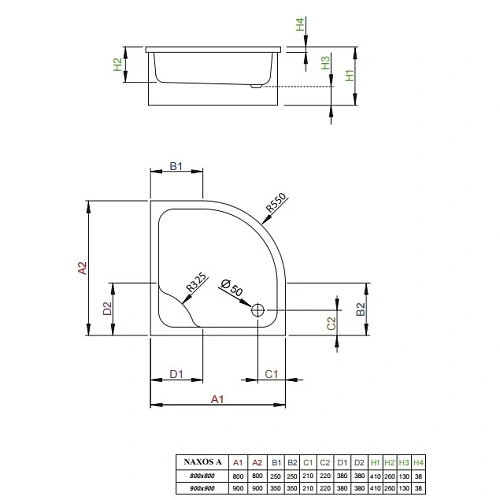 Душевой поддон Radaway Naxos A900 SBA9941-1 90x90 Душевой поддон Radaway Naxos A900 SBA9941-1 90x90