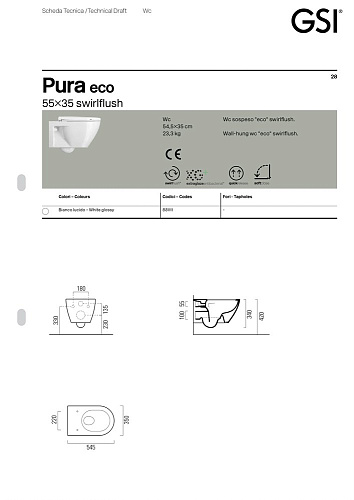 Унитаз подвесной GSI PURA безободковый Swirlflush белый (881111) без сиденья Унитаз подвесной GSI PURA безободковый Swirlflush белый (881111) без сиденья