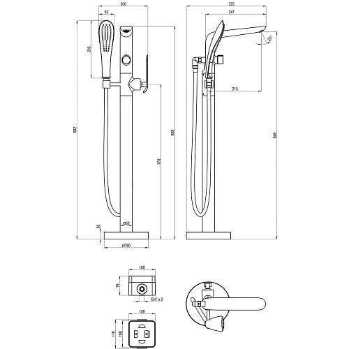 Смеситель для ванны Lemark Melange LM4944CW, напольный, хром/белый Смеситель для ванны Lemark Melange LM4944CW, напольный, хром/белый