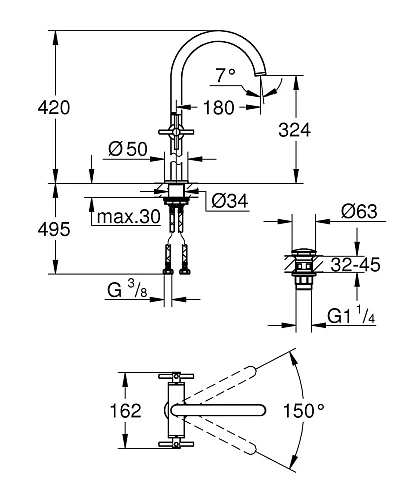 Смеситель для раковины GROHE Atrio New на 1 отверстие, отдельностоящий, хром (21044003) Смеситель для раковины GROHE Atrio New на 1 отверстие, отдельностоящий, хром (21044003)