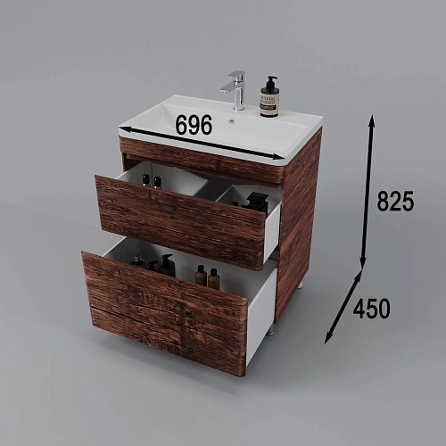 Тумба под раковину Style Line Атлантика 70, Люкс старое дерево, PLUS напольная СС-00002343 Тумба под раковину Style Line Атлантика 70, Люкс старое дерево, PLUS напольная СС-00002343