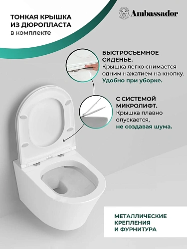 Унитаз подвесной Ambassador Ritz 233K19003RS (530x360x350) безободковый с сиденьем Унитаз подвесной Ambassador Ritz 233K19003RS (530x360x350) безободковый с сиденьем