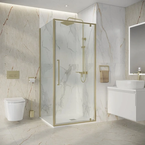 Душевой уголок Niagara Nova NG-45-9ASG-A90SG-34 (90х90х195) квадрат, распашная, золото сатин, стекло прозрачное Душевой уголок Niagara Nova NG-45-9ASG-A90SG-34 (90х90х195) квадрат, распашная, золото сатин, стекло прозрачное