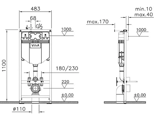 Комплект унитаза с инсталляцией Vitra Spinflush Uno 9842B003-7206 сиденье микролифт, клавиша смыва х Комплект унитаза с инсталляцией Vitra Spinflush Uno 9842B003-7206 сиденье микролифт, клавиша смыва х