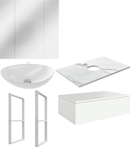 Комплект мебели DIWO Элиста 80 столешница белый мрамор, раковина Moduo 55 Leaf 567797 Комплект мебели DIWO Элиста 80 столешница белый мрамор, раковина Moduo 55 Leaf 567797