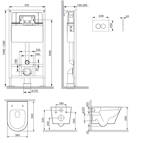 Комплект унитаза AM.PM Sense IS70138.741701 с инсталляцией, сиденьем микролифт и клавишей смыва Комплект унитаза AM.PM Sense IS70138.741701 с инсталляцией, сиденьем микролифт и клавишей смыва