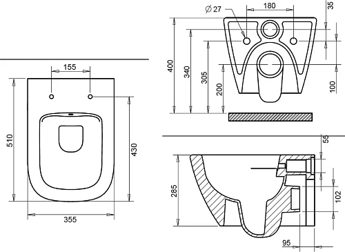 Унитаз подвесной STWORKI Карлстад 5610 безободковый, 589503 без сиденья Унитаз подвесной STWORKI Карлстад 5610 безободковый, 589503 без сиденья