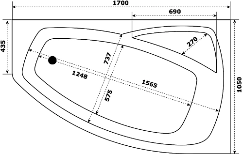 Акриловая ванна STWORKI Монтре 170x105 R, с каркасом 557157 Акриловая ванна STWORKI Монтре 170x105 R, с каркасом 557157
