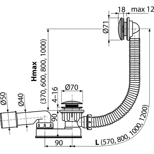 Слив-перелив Alcaplast A507CKM-100 click/clak металл Слив-перелив Alcaplast A507CKM-100 click/clak металл