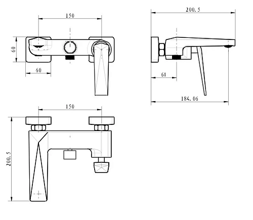 Смеситель для ванны Boheme VENTURO хром 373 с душевым гарнитуром Смеситель для ванны Boheme VENTURO хром 373 с душевым гарнитуром