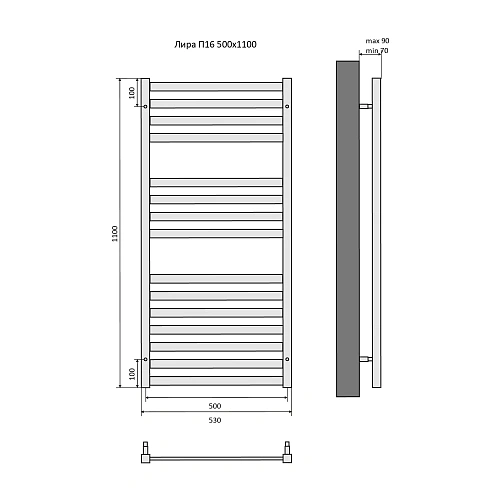 Полотенцесушитель водяной Aquatek Лира П16 500х1100 мм, черный муар AQ KP1610BL Полотенцесушитель водяной Aquatek Лира П16 500х1100 мм, черный муар AQ KP1610BL