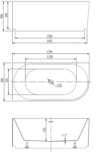 Акриловая ванна Vincea VBT-428-1700L 1700x800x580, белая, левая, щелевой перелив Акриловая ванна Vincea VBT-428-1700L 1700x800x580, белая, левая, щелевой перелив