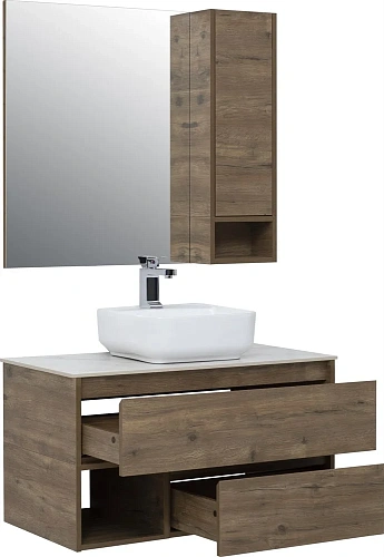 Комплект мебели STWORKI Карлстад 90 дуб рустикальный, простоун беж, в стиле лофт, подвесная, российс 425512 Комплект мебели STWORKI Карлстад 90 дуб рустикальный, простоун беж, в стиле лофт, подвесная, российс 425512