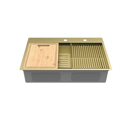 Кухонная мойка Lemark IORDANA 780 из нержавеющей стали с аксессуарами в комплекте: ролл-мат, коландер, разделочная доска, светлое золото 9938118 Кухонная мойка Lemark IORDANA 780 из нержавеющей стали с аксессуарами в комплекте: ролл-мат, коландер, разделочная доска, светлое золото 9938118