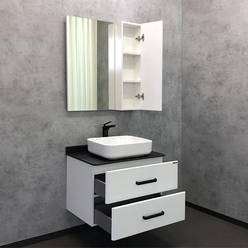Тумба с раковиной Comforty Амстердам-75 00-00004668 белая с черной матовой столешницей и раковиной Comforty T-Y9378 Тумба с раковиной Comforty Амстердам-75 00-00004668 белая с черной матовой столешницей и раковиной Comforty T-Y9378