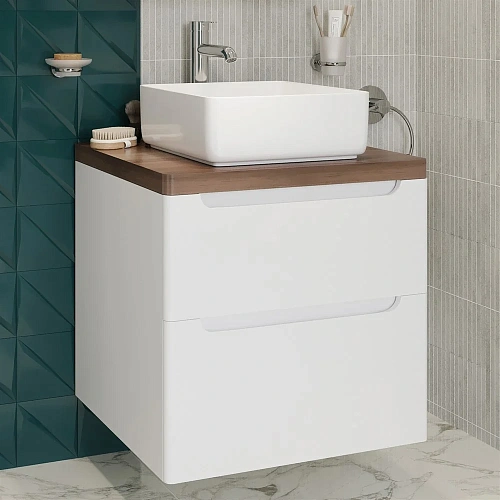 Тумба с раковиной STWORKI Берген 60 белая с темной столешницей, City 1 549372 Тумба с раковиной STWORKI Берген 60 белая с темной столешницей, City 1 549372