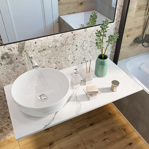 Комплект мебели DIWO Элиста 100 белый мрамор, с раковиной Moduo 40 RING 555436 Комплект мебели DIWO Элиста 100 белый мрамор, с раковиной Moduo 40 RING 555436