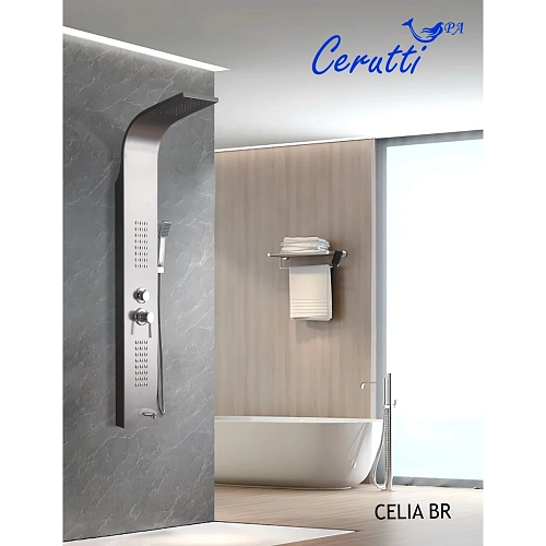Душевая панель Ceruttispa CELIA BR CT10405 из нержавеющей стали с форсунками, нержавеющая сталь матовая Душевая панель Ceruttispa CELIA BR CT10405 из нержавеющей стали с форсунками, нержавеющая сталь матовая