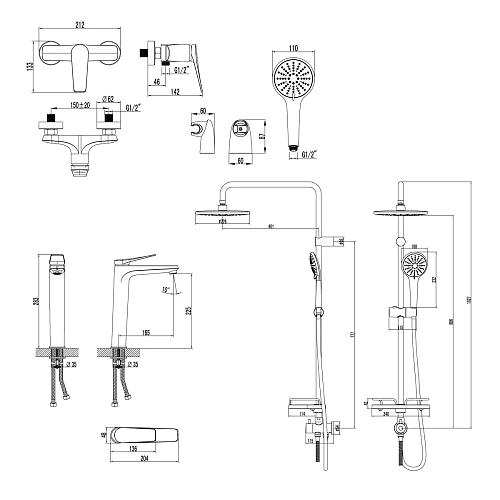 Комплект смесителей Lemark Bronx LM3789GM 3 в 1 , графит Комплект смесителей Lemark Bronx LM3789GM 3 в 1 , графит