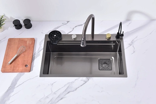 Кухонная мойка ArtDecco Elegant Flow 68 AEF116846 графит, из нержавеющей стали Кухонная мойка ArtDecco Elegant Flow 68 AEF116846 графит, из нержавеющей стали