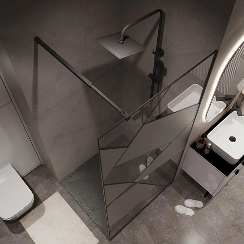 Душевая перегородка Niagara Nova NG-680-90BLACK (90x195) черный матовый, стекло прозрачное с рисунком Душевая перегородка Niagara Nova NG-680-90BLACK (90x195) черный матовый, стекло прозрачное с рисунком