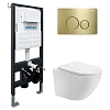 Комплект унитаза ABBER Bequem AC1100T белый с инсталляцией AC0105 и кнопкой AC0121MMG золото матовое AC1100T-AC0105-AC0121MMG