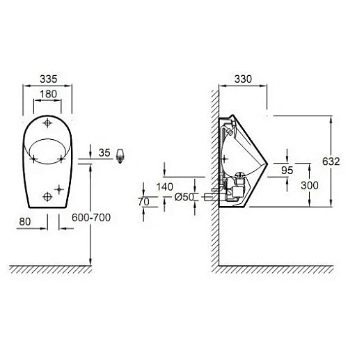 Писсуар Jacob Delafon Patio E1548-00 подвесной Писсуар Jacob Delafon Patio E1548-00 подвесной
