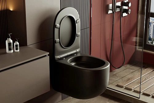 Унитаз подвесной ABBER Bequem AC1104TMB черный матовый, безободковый, смыв торнадо Унитаз подвесной ABBER Bequem AC1104TMB черный матовый, безободковый, смыв торнадо