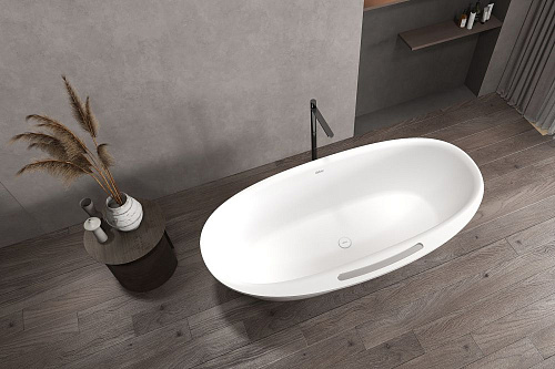 Ванна отдельностоящая ABBER AS9631 170x85 универсальная, белая матовая, искусственный камень Ванна отдельностоящая ABBER AS9631 170x85 универсальная, белая матовая, искусственный камень