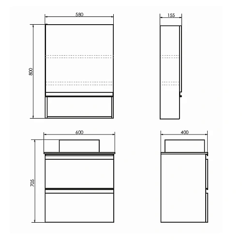 Тумба с раковиной Comforty Эдинбург-60-2 00-00005701 бетон светлый с черной столешницей и раковиной 9111 Тумба с раковиной Comforty Эдинбург-60-2 00-00005701 бетон светлый с черной столешницей и раковиной 9111