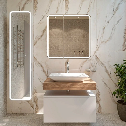 Зеркальный шкаф STWORKI Ольборг МВК079 80, с подсветкой, навесной, белый, прямоугольный, в стиле лоф 541601 Зеркальный шкаф STWORKI Ольборг МВК079 80, с подсветкой, навесной, белый, прямоугольный, в стиле лоф 541601