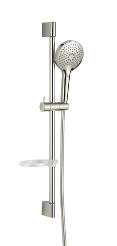 Душевой гарнитур AQUAme AQM8101BN H=790мм, 120 мм, 3 режима, мыльница, шланг 1500мм, никель шлифованный Душевой гарнитур AQUAme AQM8101BN H=790мм, 120 мм, 3 режима, мыльница, шланг 1500мм, никель шлифованный