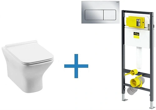 Комплект унитаза с инсталляцией Aquanet Rimless Cube-W CL-12248D (инсталляция Viega Prevista Dry 852 Cube-W + 792824 Комплект унитаза с инсталляцией Aquanet Rimless Cube-W CL-12248D (инсталляция Viega Prevista Dry 852 Cube-W + 792824