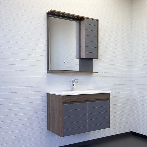 Зеркальный шкаф Comforty Кемер-75 00-00014147 антрацит/дуб темно-коричневый LED-подсветка Зеркальный шкаф Comforty Кемер-75 00-00014147 антрацит/дуб темно-коричневый LED-подсветка