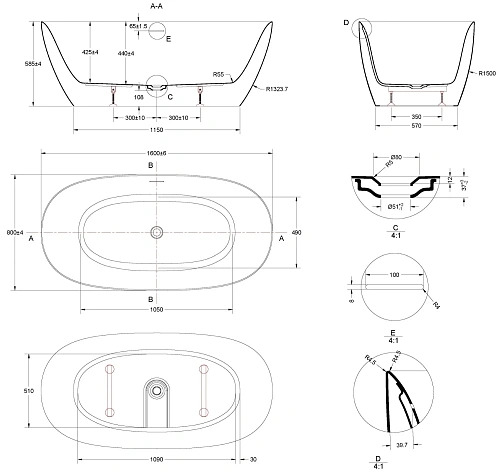 Акриловая ванна Vincea VBT-708-1600 1600x800x585, белая, щелевой перелив, слив белый Акриловая ванна Vincea VBT-708-1600 1600x800x585, белая, щелевой перелив, слив белый
