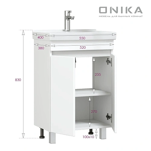 Тумба под раковину Onika Милтон Квадро 55 см 105561 напольная, белая (дляВизит 55) Тумба под раковину Onika Милтон Квадро 55 см 105561 напольная, белая (дляВизит 55)