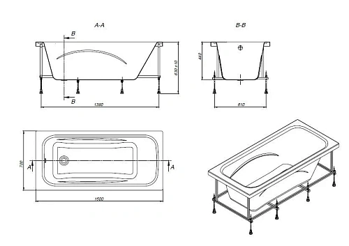 Акриловая ванна Roca Line 150х70 прямоугольная белая ZRU9302982 Акриловая ванна Roca Line 150х70 прямоугольная белая ZRU9302982