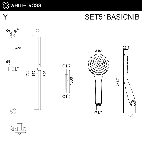 Душевой гарнитур WHITECROSS SET51BASICNIB брашированный никель Душевой гарнитур WHITECROSS SET51BASICNIB брашированный никель