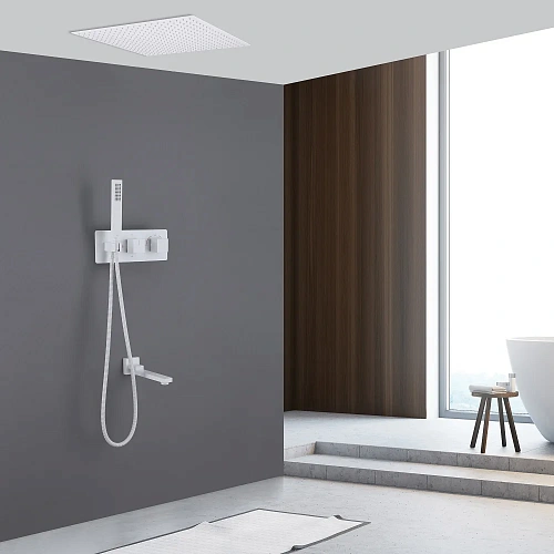 Душевая система ABBER Daheim AF8254W скрытого монтажа с изливом, термостат, белая матовая Душевая система ABBER Daheim AF8254W скрытого монтажа с изливом, термостат, белая матовая