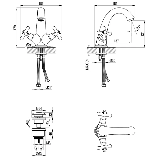 Смеситель для раковины Lemark Vintage LM2806B, бронза Смеситель для раковины Lemark Vintage LM2806B, бронза