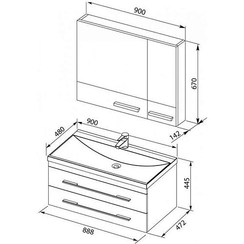 Комплект мебели Aquanet Нота NEW 90 светлый дуб (камерино) 00230299 Комплект мебели Aquanet Нота NEW 90 светлый дуб (камерино) 00230299