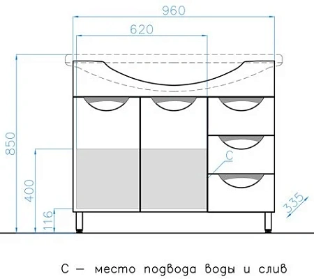 Тумба под раковину Style Line Жасмин 100 (3 ящ.) ЛС-00000585 Тумба под раковину Style Line Жасмин 100 (3 ящ.) ЛС-00000585