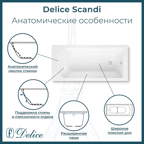 Ванна из искусственного камня Delice Scandi 180х70 DLR330029-G глянцевая Ванна из искусственного камня Delice Scandi 180х70 DLR330029-G глянцевая