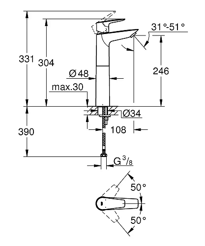 Смеситель для раковины GROHE BauEdge (23761001) с термостатом, размер XL, хром Смеситель для раковины GROHE BauEdge (23761001) с термостатом, размер XL, хром