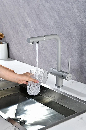 Смеситель для кухни Paulmark SERPENTINE серый дым Se213222-GRS Смеситель для кухни Paulmark SERPENTINE серый дым Se213222-GRS