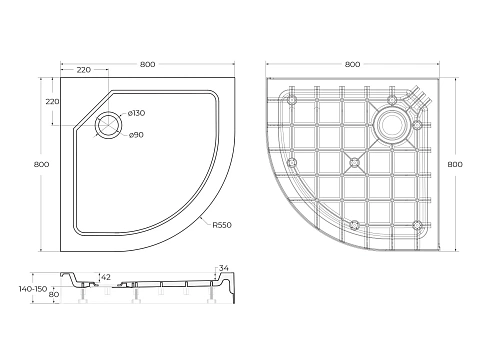 Душевой поддон CEZARES SMC TRAY-SMC-R-80-550-150-W 800x800 стеклопластик, белый Душевой поддон CEZARES SMC TRAY-SMC-R-80-550-150-W 800x800 стеклопластик, белый